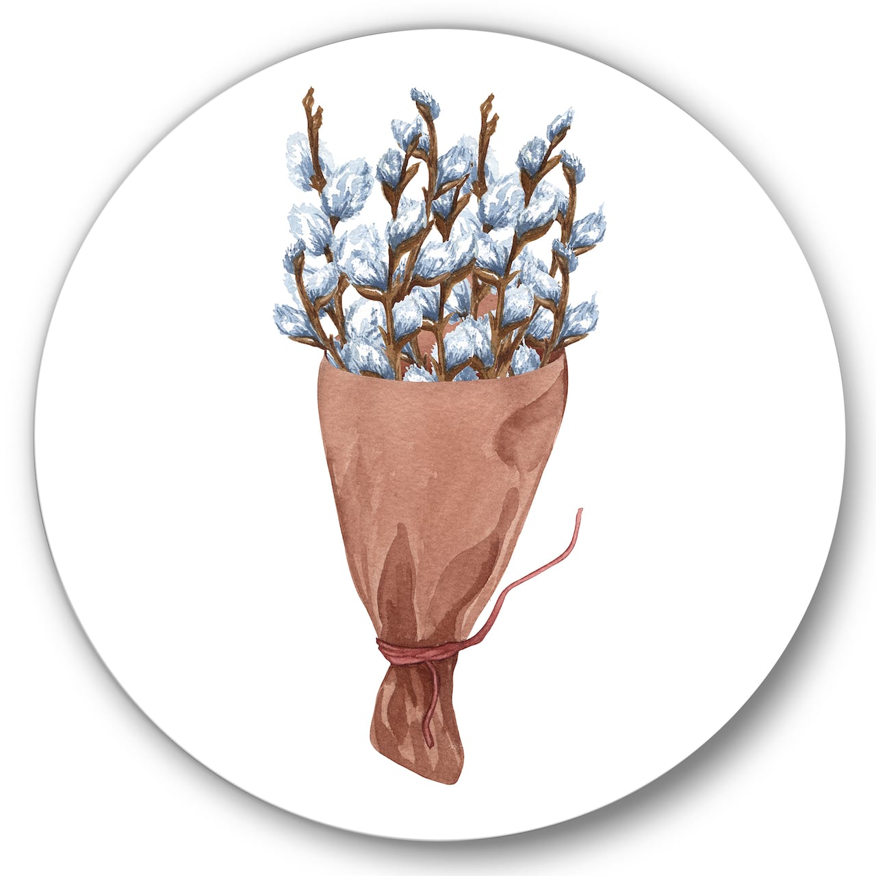 Designart - Bunch of Pussy Willow Twigs I - Farmhouse Metal Circle Wall Art